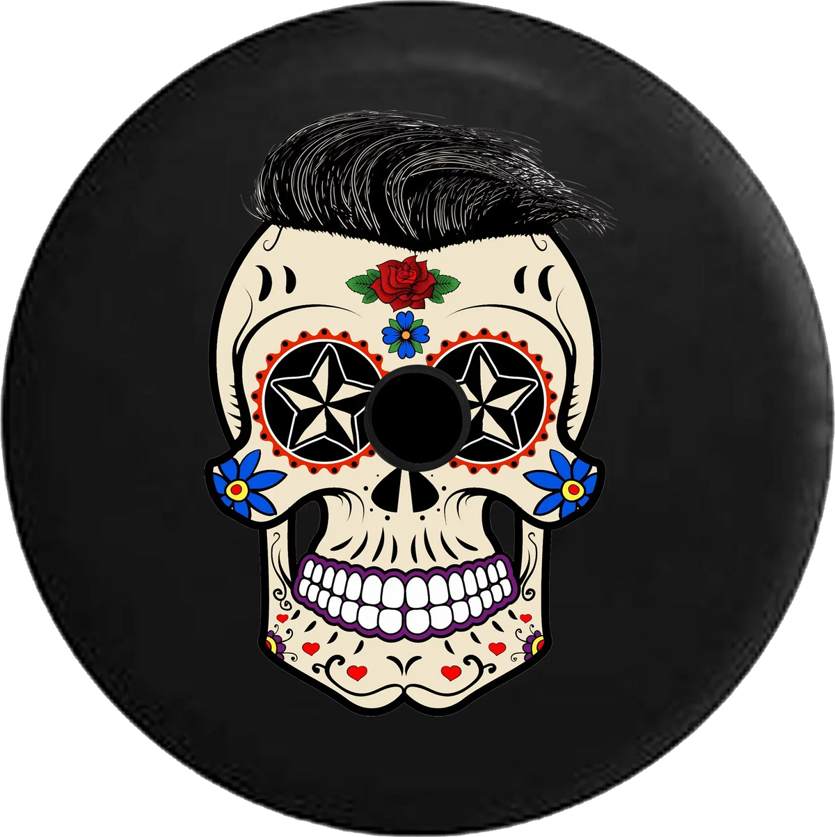 2018 2019 Wrangler JL Backup Camera Sugar Skull Tattoo with Hair Spare Tire Cover for Jeep RV 33 Inch