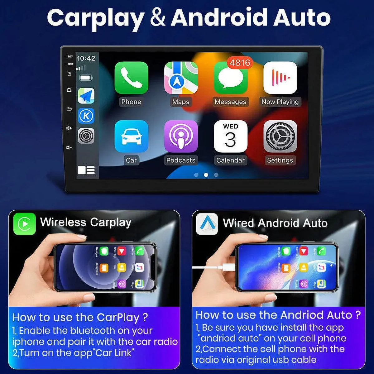 2+32G for Honda Accord 2003 to 2007 Wireless Carplay Android Auto Mirror Link 10.1'' Touchscreen Car Stereo Radio Android 13 Bluetooth GPS Wifi Hifi, AHD Backup Camera