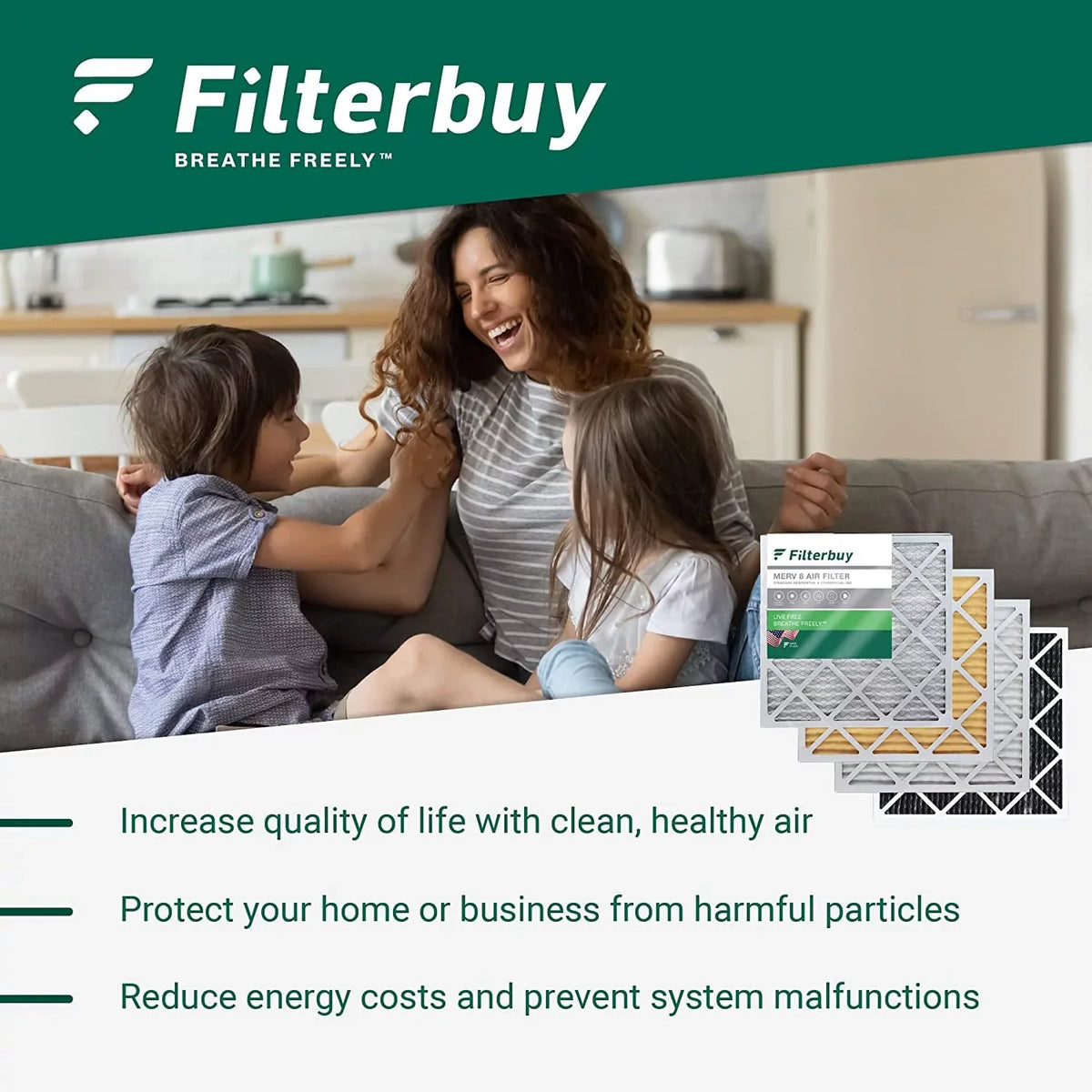 Filterbuy 16x30x1 MERV 8 Odor Eliminator Pleated HVAC AC Furnace Air Filters with Activated Carbon (6-Pack)